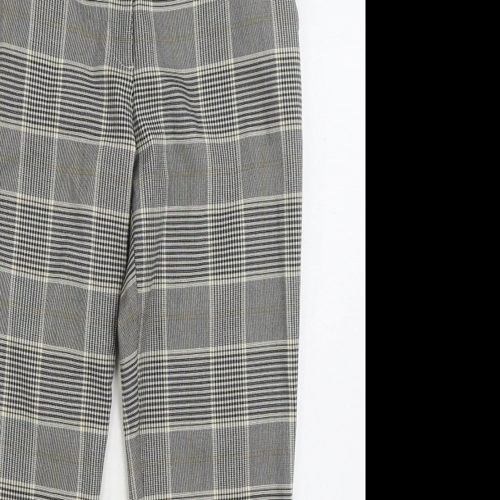 H&M Womens Grey Plaid Polyester Trousers Size 8 L26 in Regular Zip
