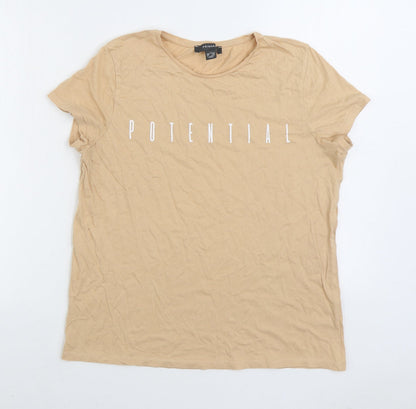Primark Womens Orange 100% Cotton Basic T-Shirt Size 10 Round Neck - Potential
