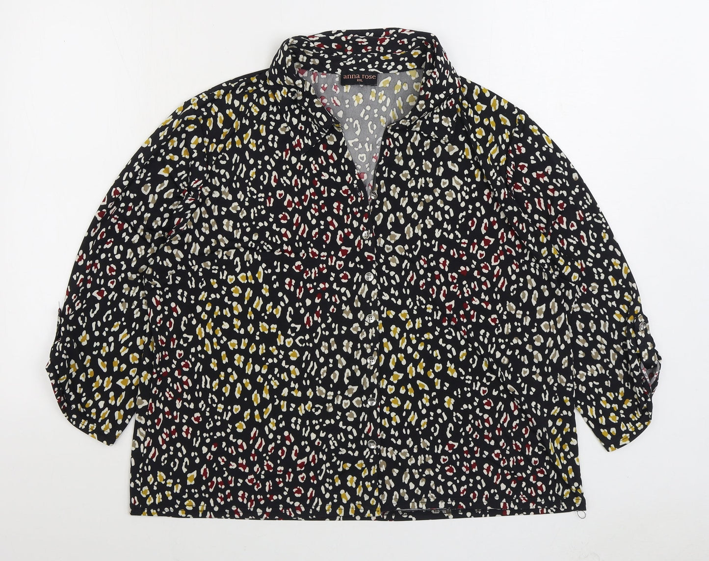Anna Rose Womens Multicoloured Animal Print Polyester Basic Button-Up Size 2XL V-Neck - Leopard Print