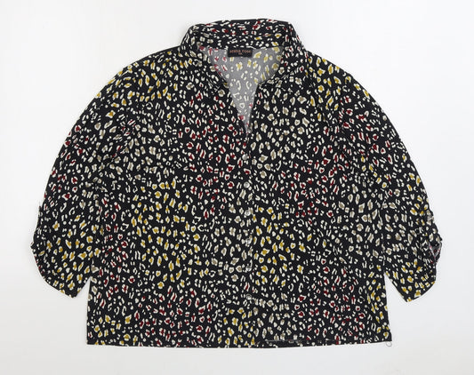 Anna Rose Womens Multicoloured Animal Print Polyester Basic Button-Up Size 2XL V-Neck - Leopard Print