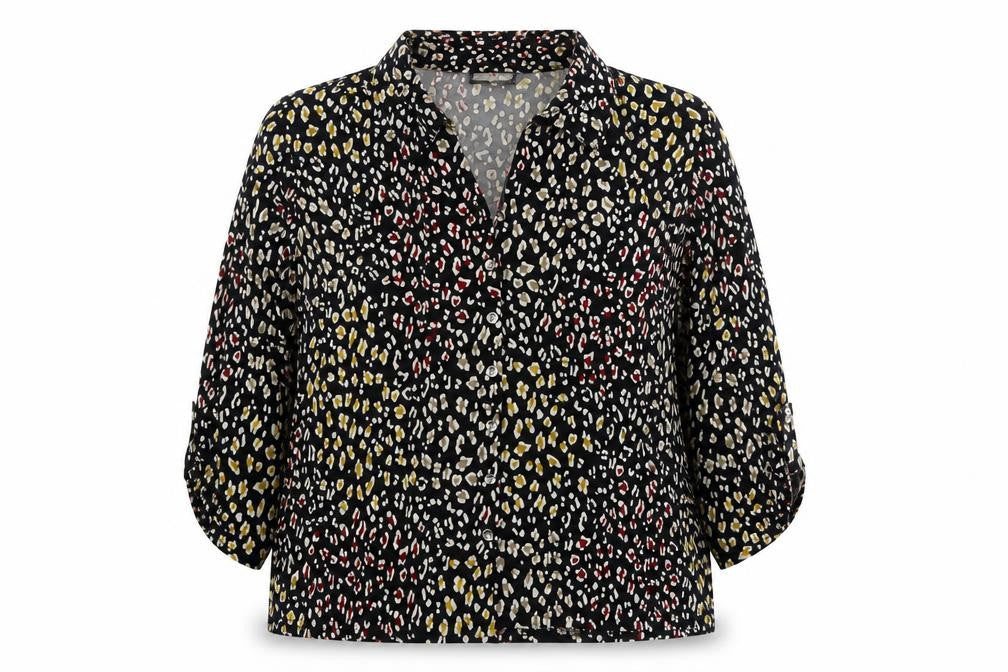 Anna Rose Womens Multicoloured Animal Print Polyester Basic Button-Up Size 2XL V-Neck - Leopard Print
