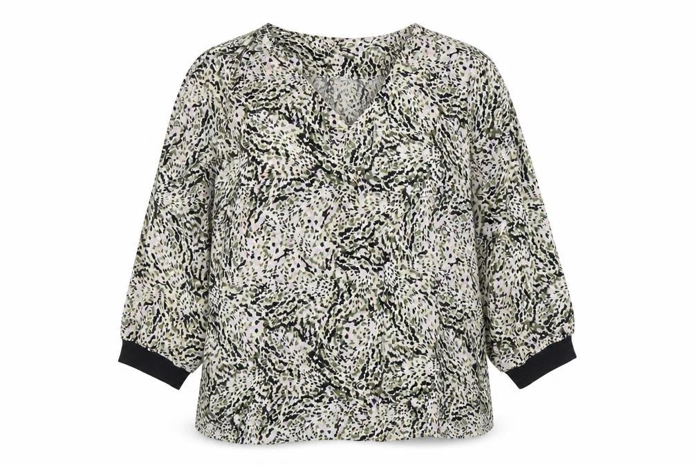 Garcia Womens Multicoloured Geometric Viscose Basic Blouse Size 2XL V-Neck