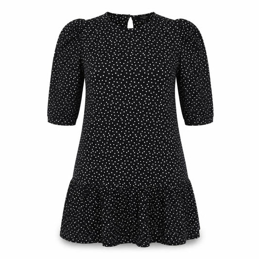 New Look Womens Black Polka Dot Polyester Fit & Flare Size 12 Round Neck Button
