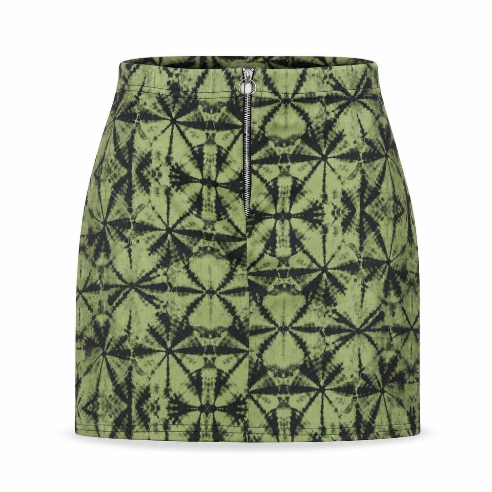 Urban Bliss Womens Green Geometric Polyester Mini Skirt Size L Zip
