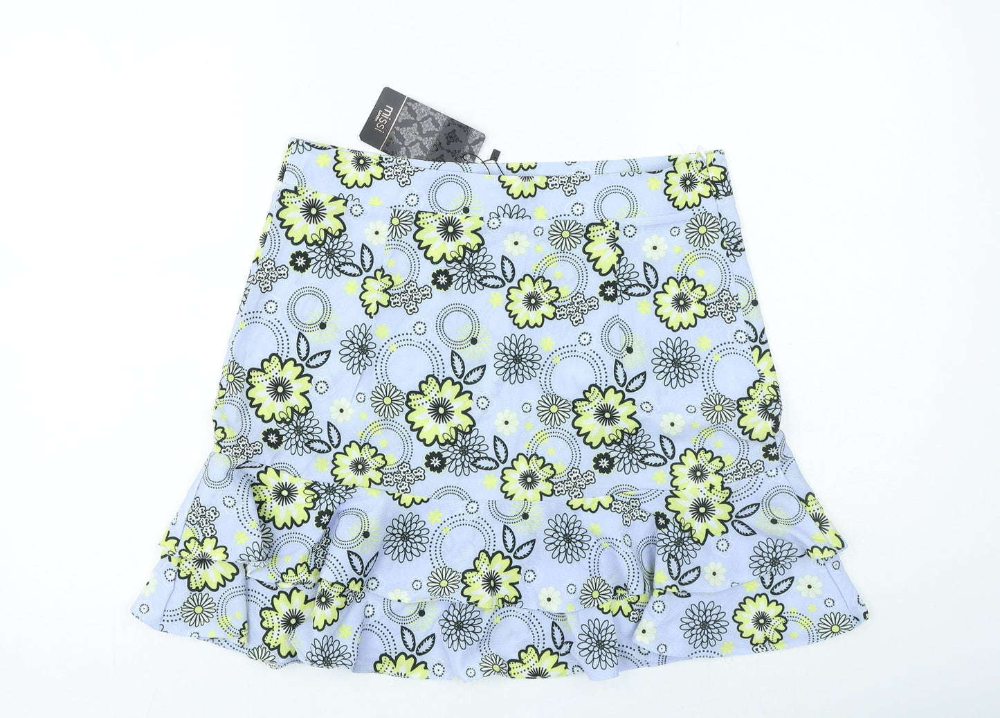 Missi London Womens Blue Floral Polyester Mini Skirt Size 12