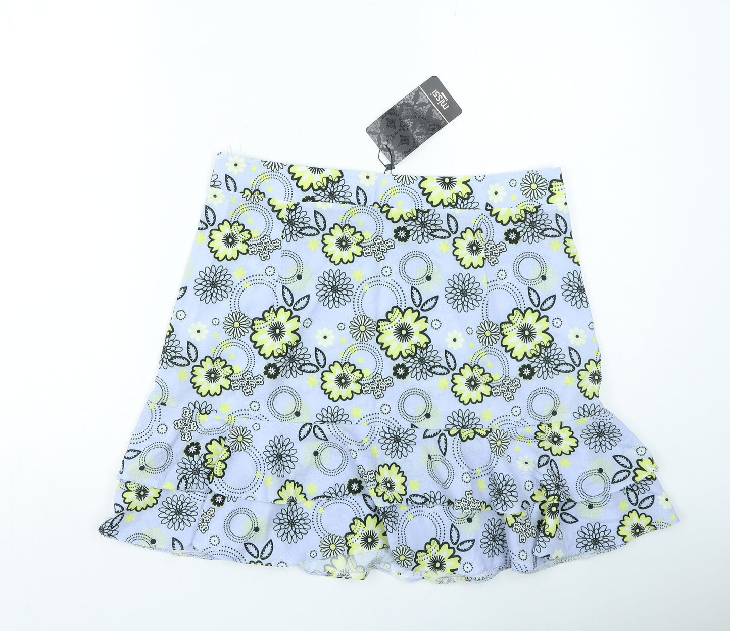 Missi London Womens Blue Floral Polyester Mini Skirt Size 12