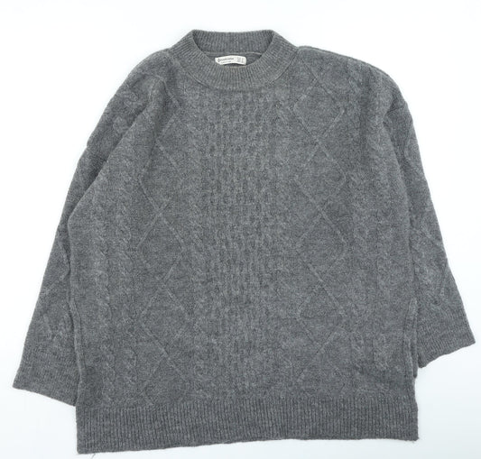Stradivarius Womens Grey High Neck Acetate Pullover Jumper Size S