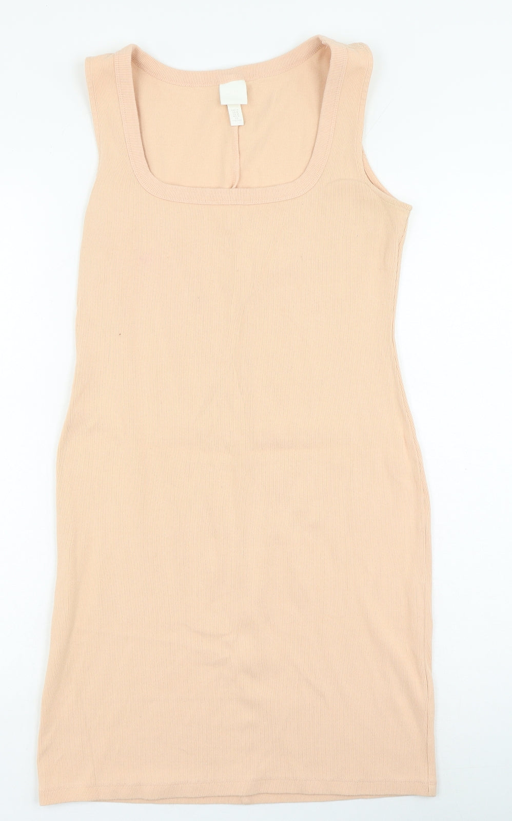 H&M Womens Pink Cotton Bodycon Size M Square Neck Pullover