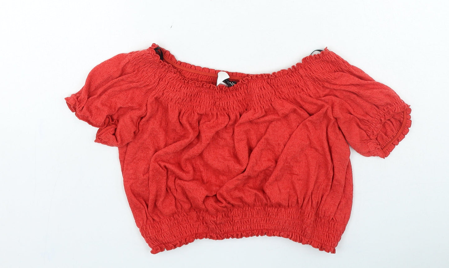 H&M Womens Red Polyester Cropped T-Shirt Size L Off the Shoulder