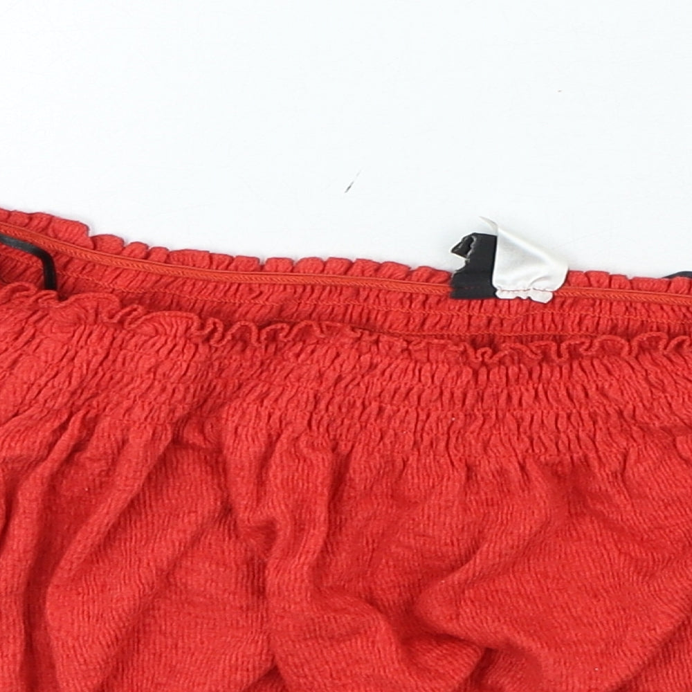 H&M Womens Red Polyester Cropped T-Shirt Size L Off the Shoulder