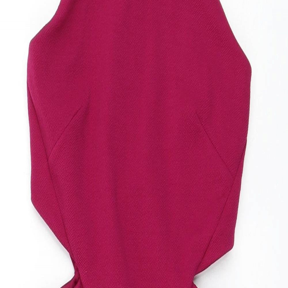 Topshop Womens Purple Polyester Bodycon Size 6 Mock Neck Zip - Cut Out Waist