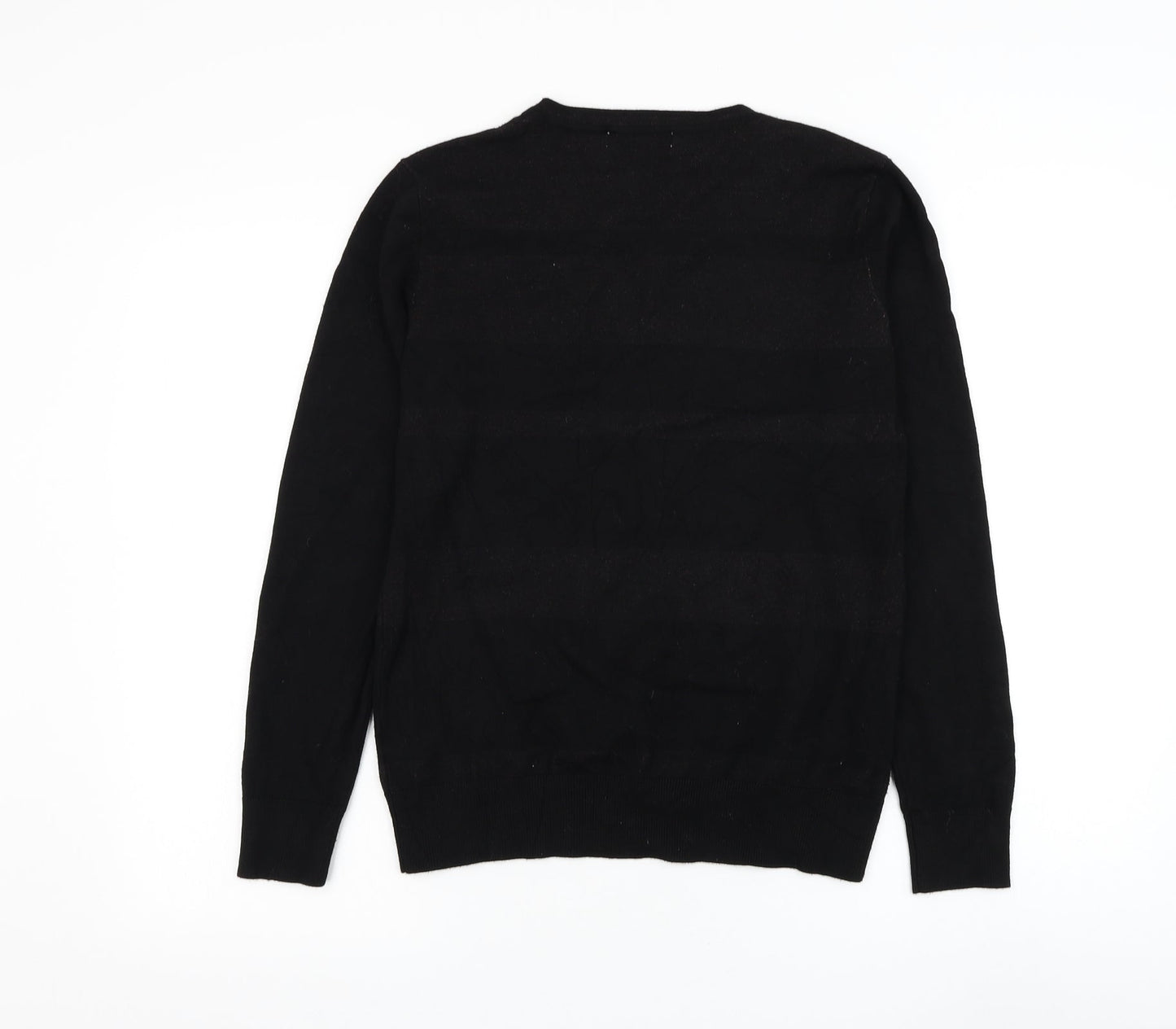 Mud Flower Womens Black Round Neck Striped Viscose Pullover Jumper Size S