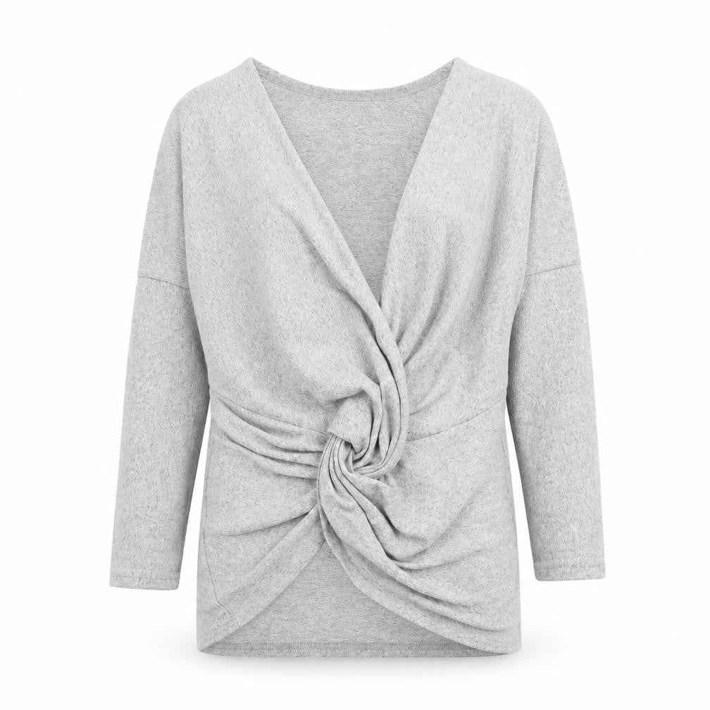 CBR Womens Grey V-Neck Polyester Cardigan Jumper Size S - Knot Front