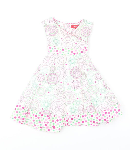 Strawberry Faire Girls Multicoloured Geometric Cotton Skater Dress Size 18 Months Round Neck Button