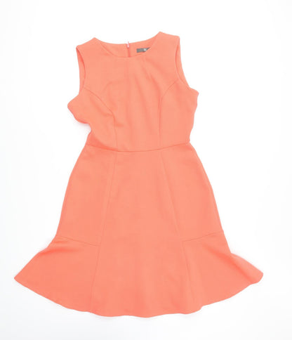 Preloved BHS Womens Orange Polyester Fit & Flare Size 10 Round Neck Zip - - Front