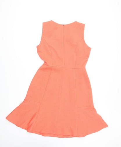 Preloved BHS Womens Orange Polyester Fit & Flare Size 10 Round Neck Zip - - Back