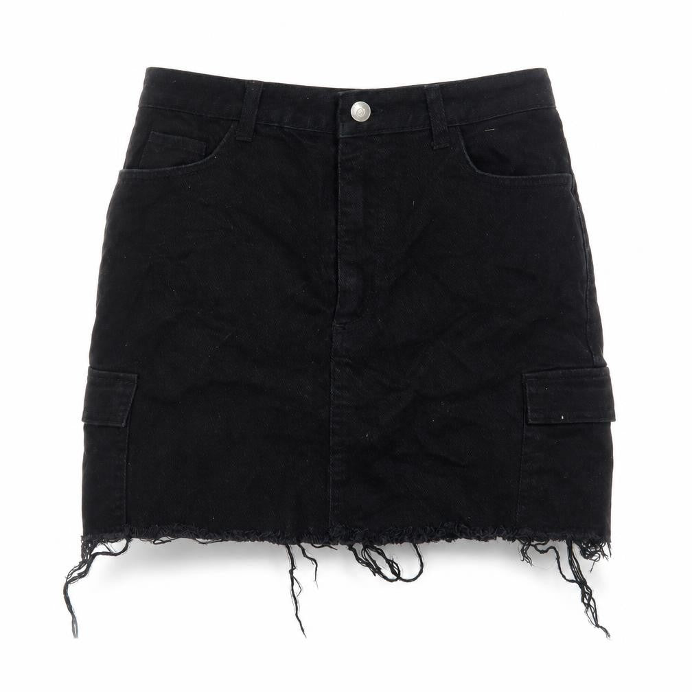 Denim & Co. Womens Black Polyester Mini Skirt Size 10 Button