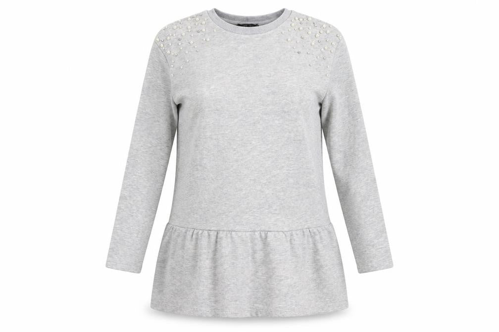 New Look Womens Grey Cotton Jumper Dress Size 12 Crew Neck Pullover