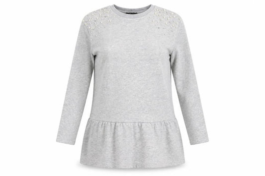 New Look Womens Grey Cotton Jumper Dress Size 12 Crew Neck Pullover