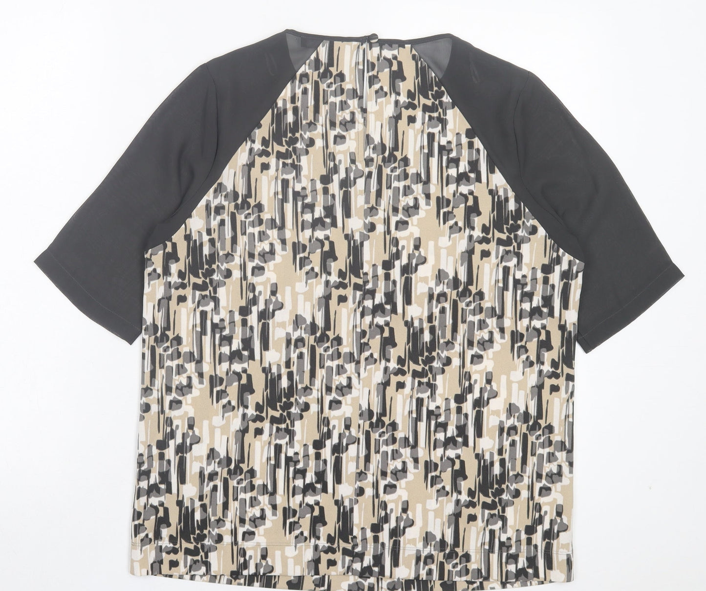 NEXT Womens Grey Geometric Polyester Basic T-Shirt Size 12 Crew Neck - Lace Detail