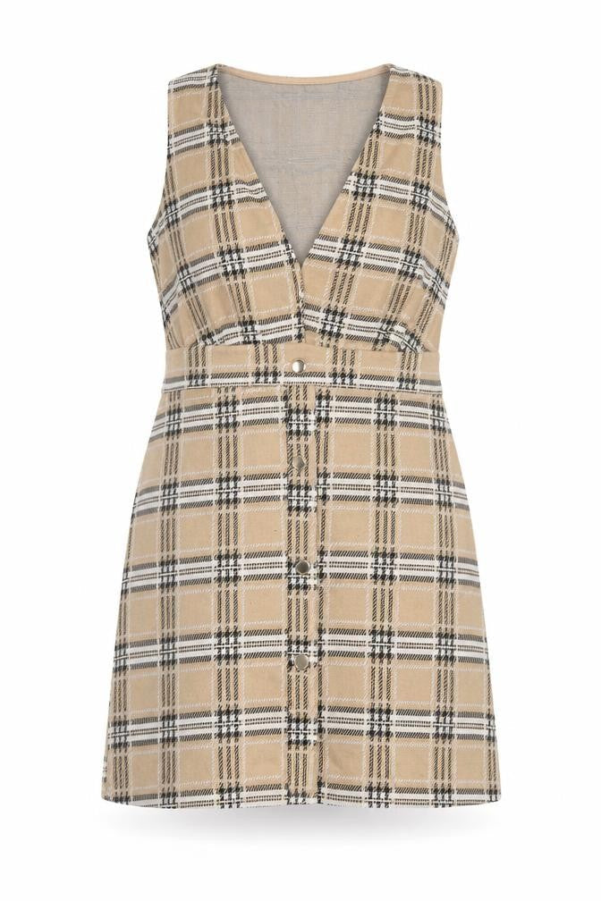 Quiz Womens Brown Plaid Polyester A-Line Size 12 V-Neck Pullover