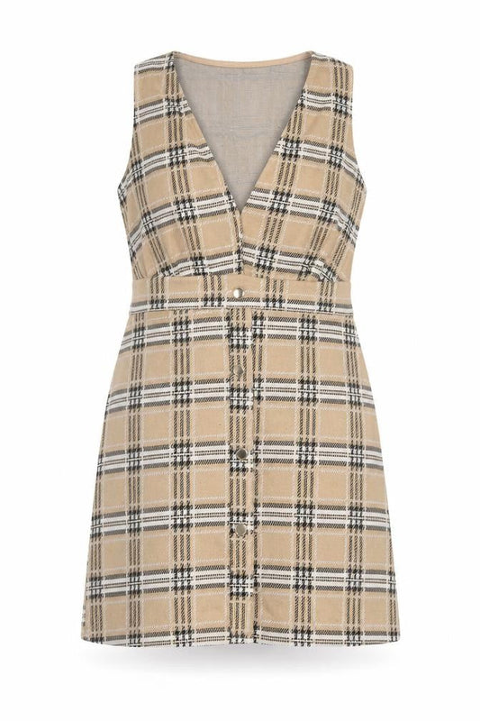 Quiz Womens Brown Plaid Polyester A-Line Size 12 V-Neck Pullover