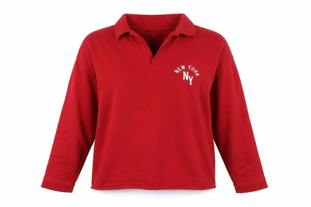 Topshop Womens Red Cotton Henley Sweatshirt Size 8 Pullover - New York