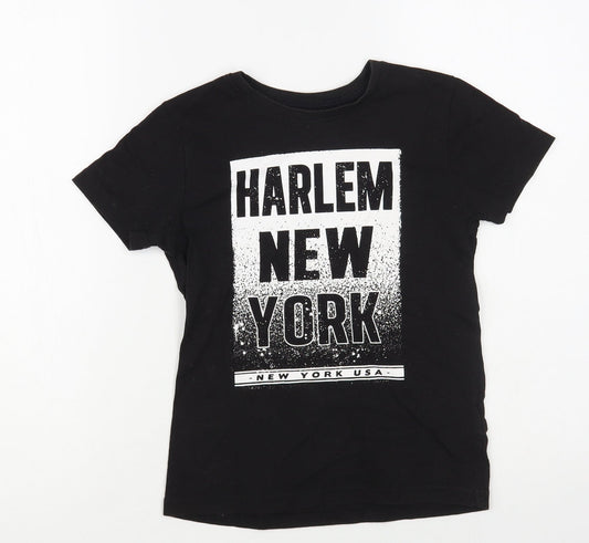 Primark Boys Black Cotton Pullover T-Shirt Size 7-8 Years Crew Neck Pullover - Harlem New York