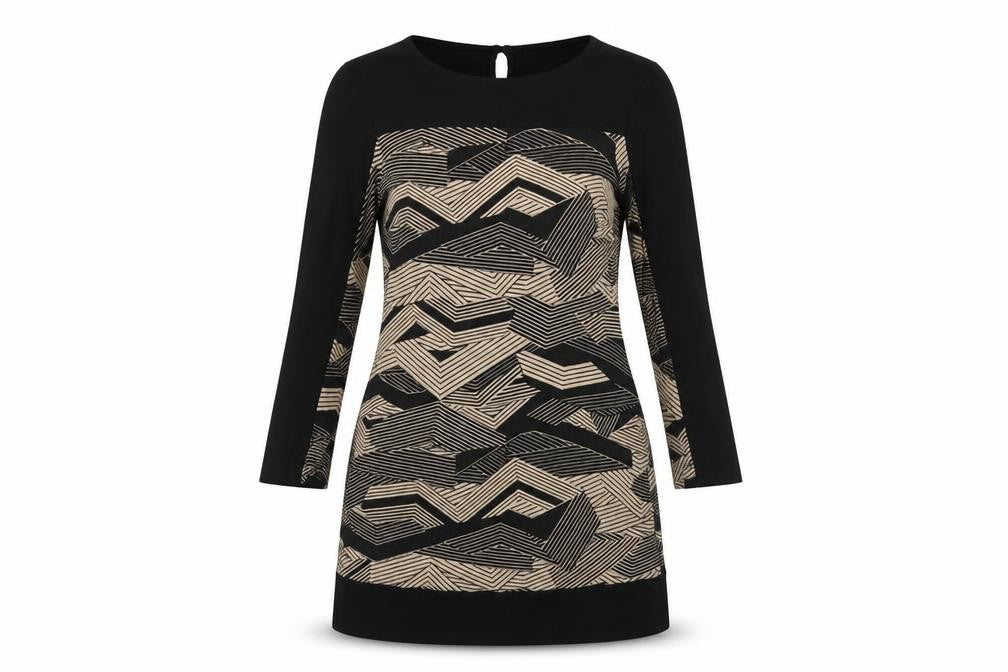 Principles Womens Black Geometric Viscose A-Line Size 12 Boat Neck Button