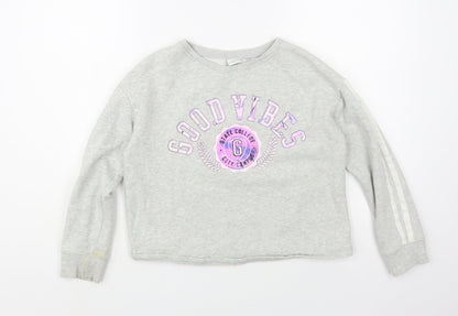 Next Girls Grey Cotton Pullover Sweatshirt Size 11 Years Pullover - Good Vibes