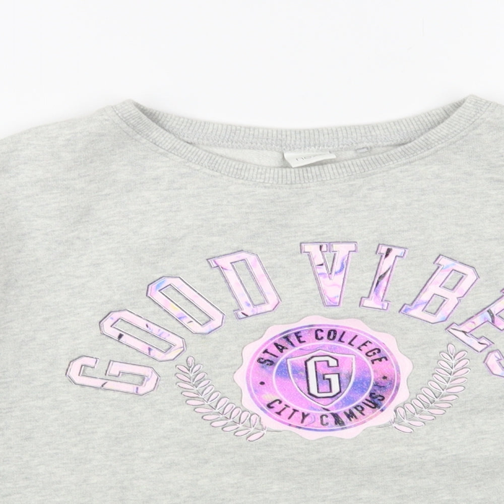 NEXT Girls Grey Cotton Pullover Sweatshirt Size 11 Years Pullover - Good Vibes
