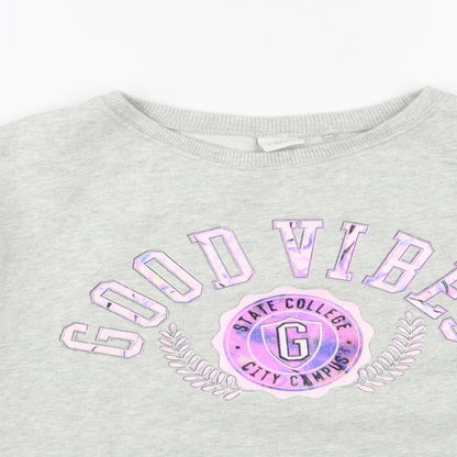Next Girls Grey Cotton Pullover Sweatshirt Size 11 Years Pullover - Good Vibes