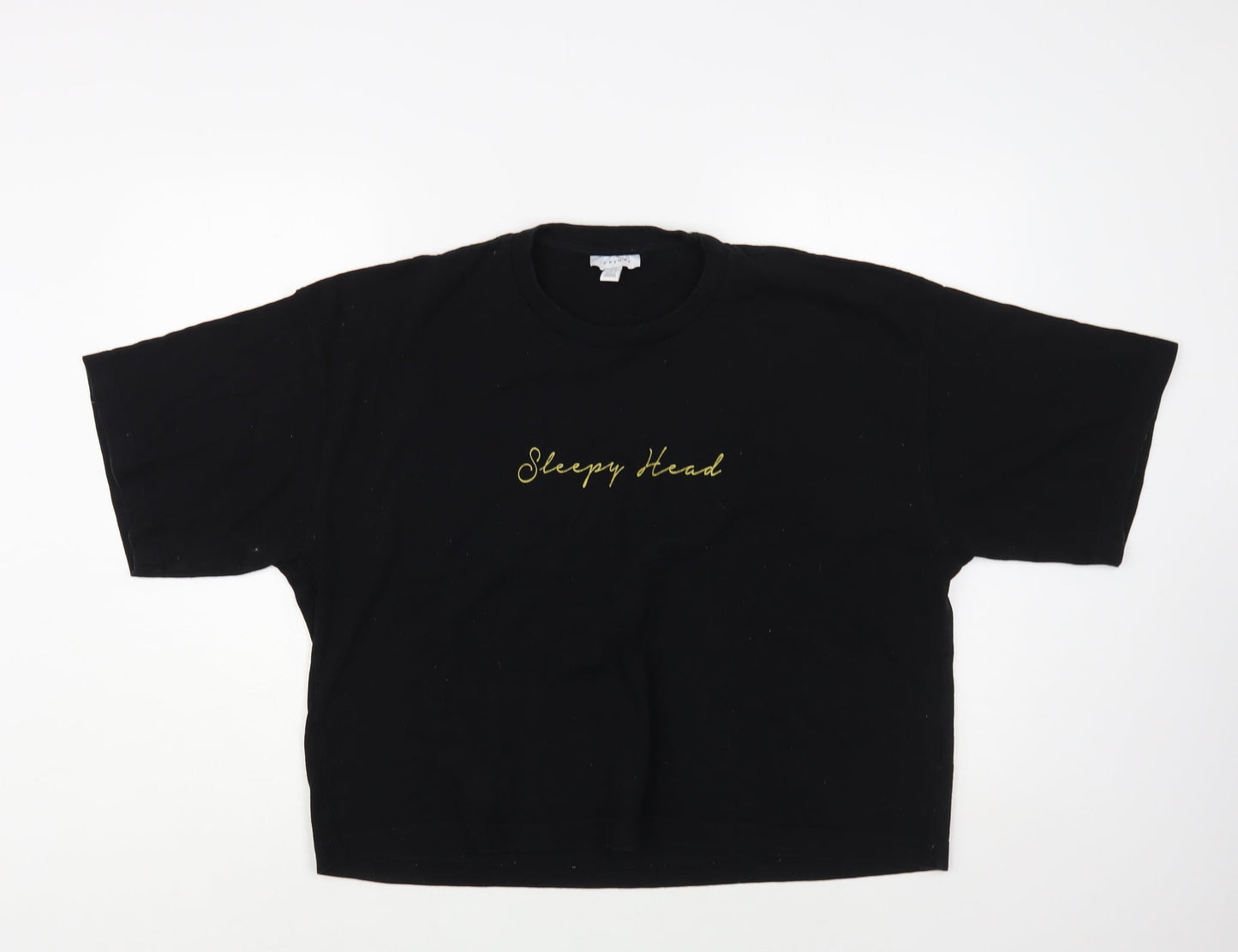 Topshop Womens Black Cotton Basic T-Shirt Size M Crew Neck - Sleepy Head