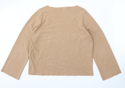 Zara Womens Brown Round Neck Cotton Pullover Jumper Size S