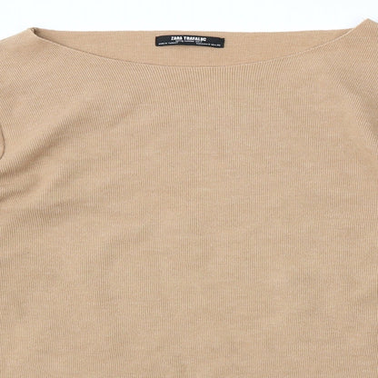 Zara Womens Brown Round Neck Cotton Pullover Jumper Size S