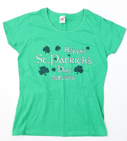 Fruit of the Loom Womens Green Cotton Basic T-Shirt Size M Round Neck - St patrick's day