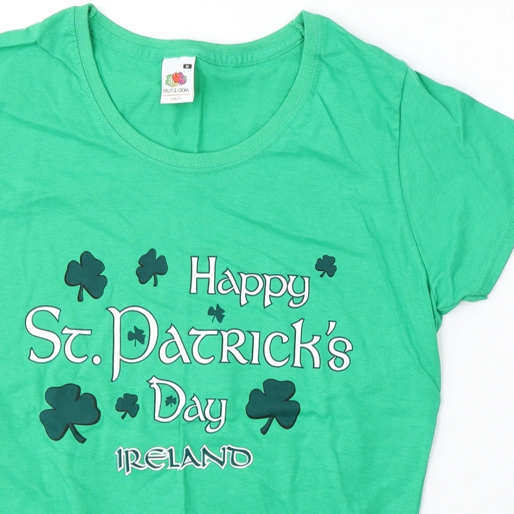 Fruit of the Loom Womens Green Cotton Basic T-Shirt Size M Round Neck - St patrick's day