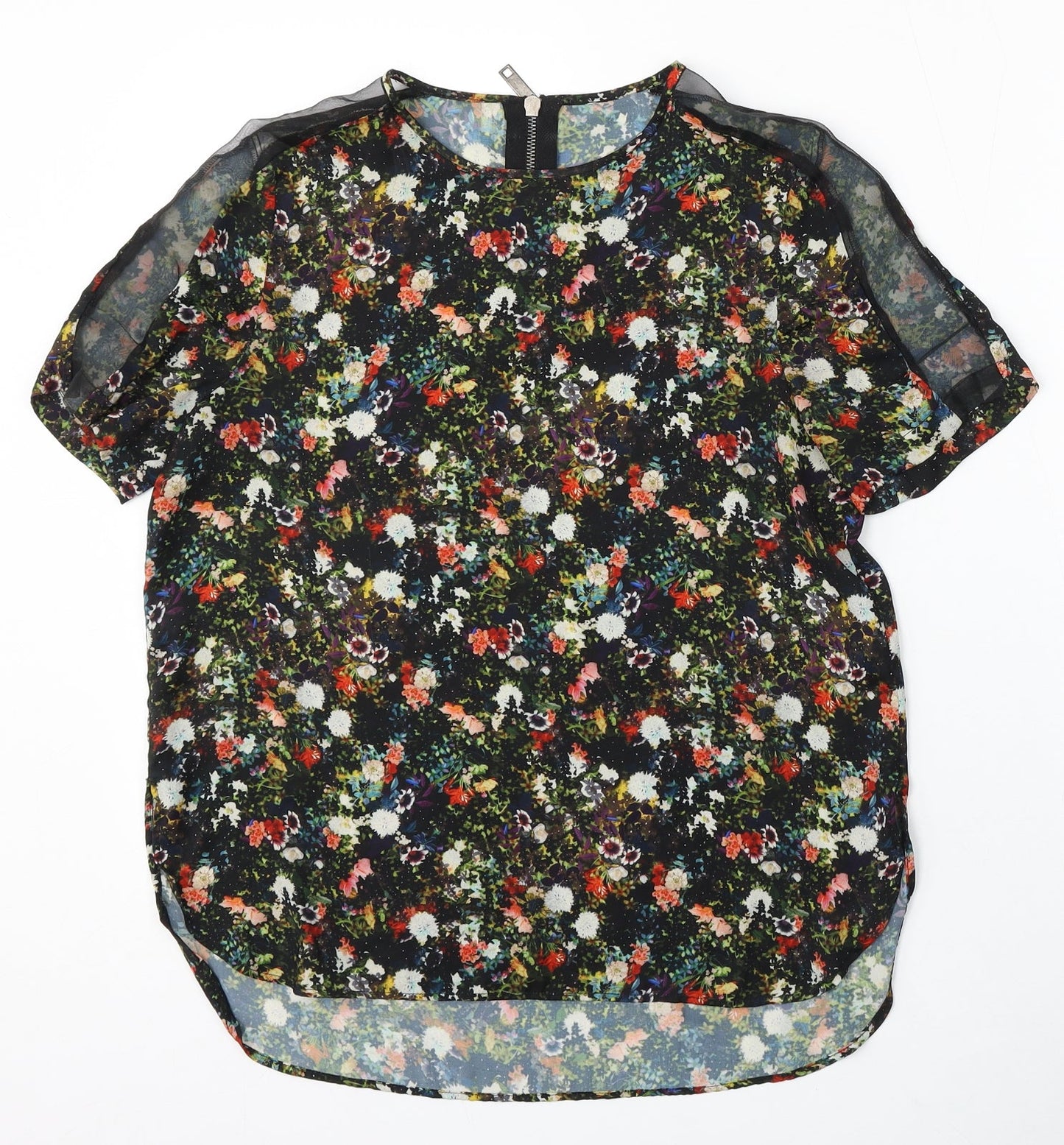 Preworn Womens Multicoloured Floral Polyester Basic Blouse Size M Round Neck