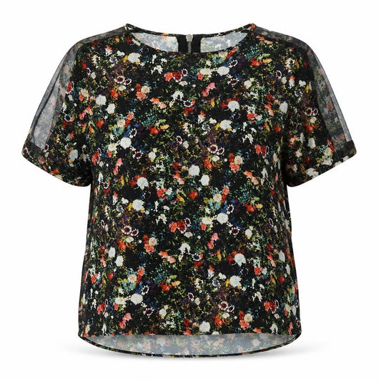 Preworn Womens Multicoloured Floral Polyester Basic Blouse Size M Round Neck