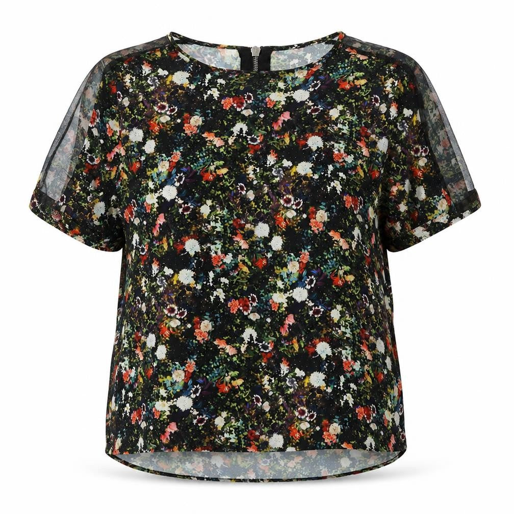 Preworn Womens Multicoloured Floral Polyester Basic Blouse Size M Round Neck