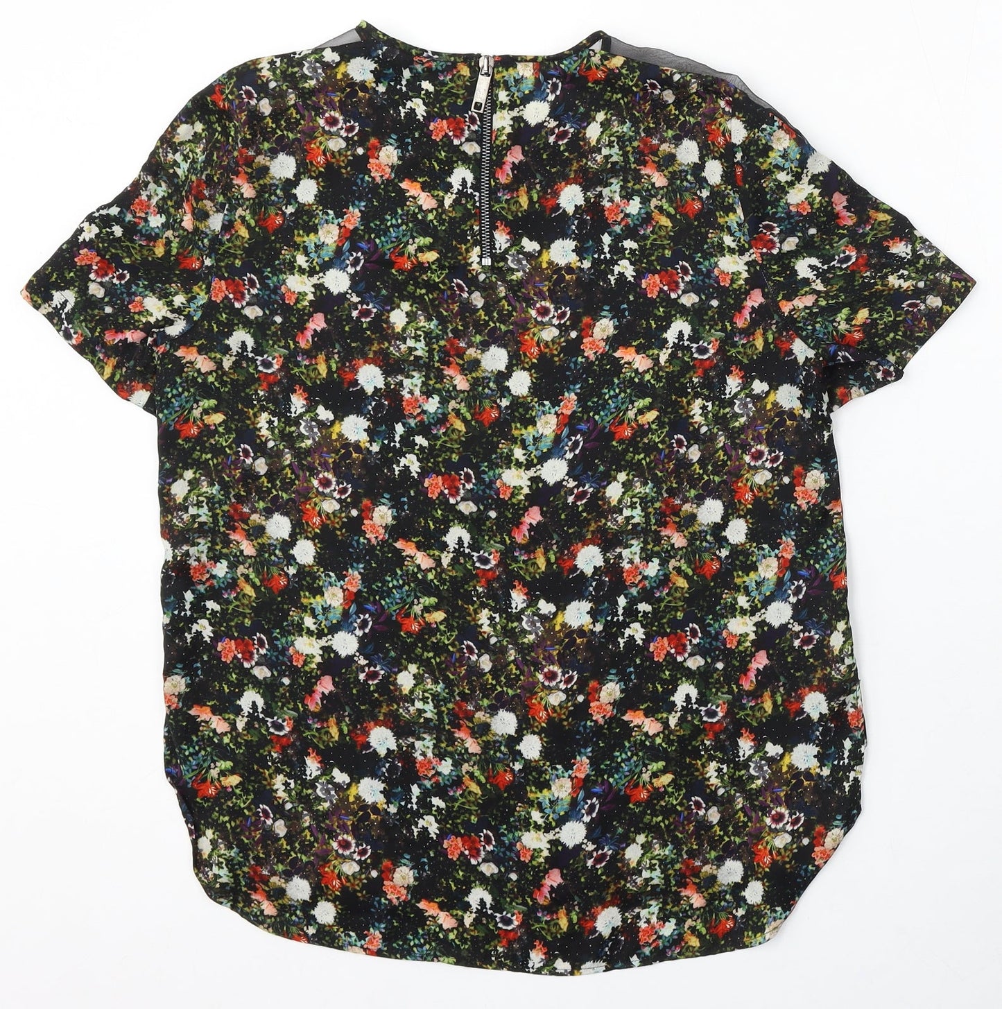 Preworn Womens Multicoloured Floral Polyester Basic Blouse Size M Round Neck