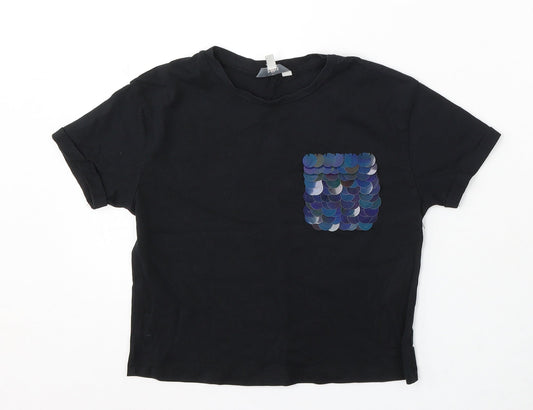 Miss Evie Girls Black Cotton Basic T-Shirt Size 9-10 Years Round Neck