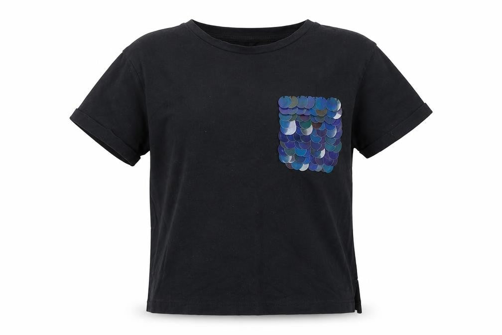 Miss Evie Girls Black Cotton Basic T-Shirt Size 9-10 Years Round Neck