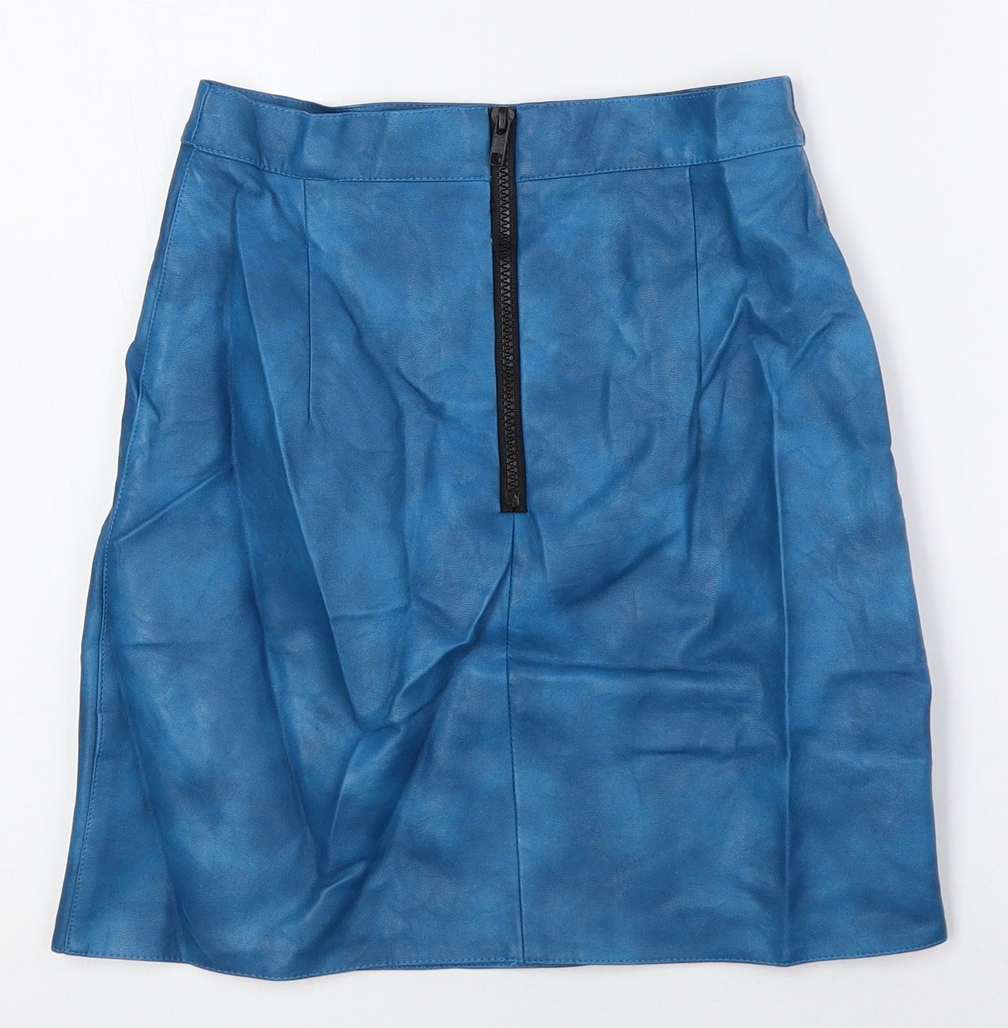 Topshop Womens Blue Viscose Mini Skirt Size 4 Zip