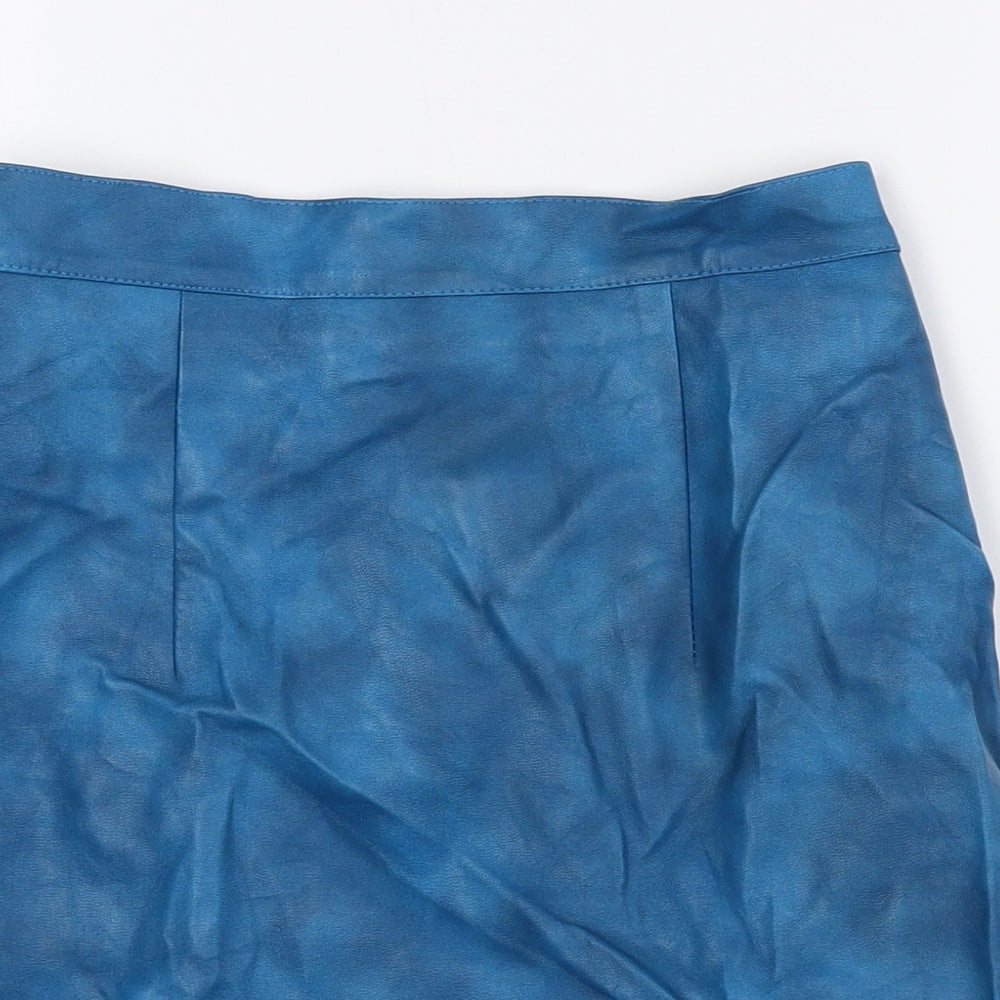 Topshop Womens Blue Viscose Mini Skirt Size 4 Zip