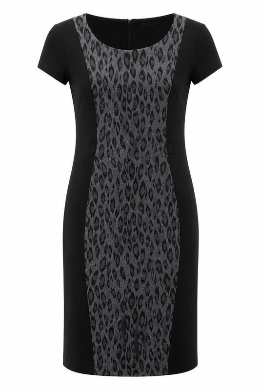 BHS Womens Black Animal Print Polyester Sheath Size 10 Round Neck Zip - Leopard Print