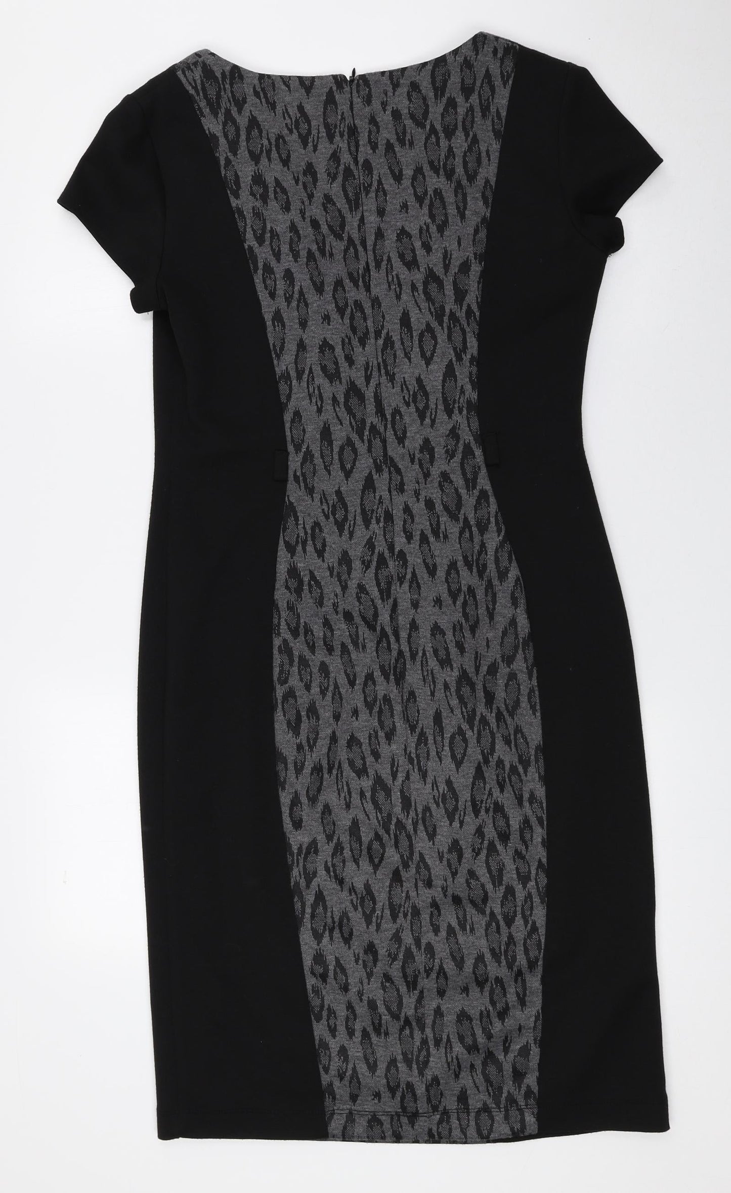 BHS Womens Black Animal Print Polyester Sheath Size 10 Round Neck Zip - Leopard Print