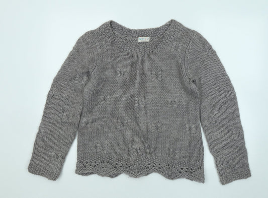 Marks and Spencer Womens Grey Round Neck Geometric Acrylic Pullover Jumper Size 10