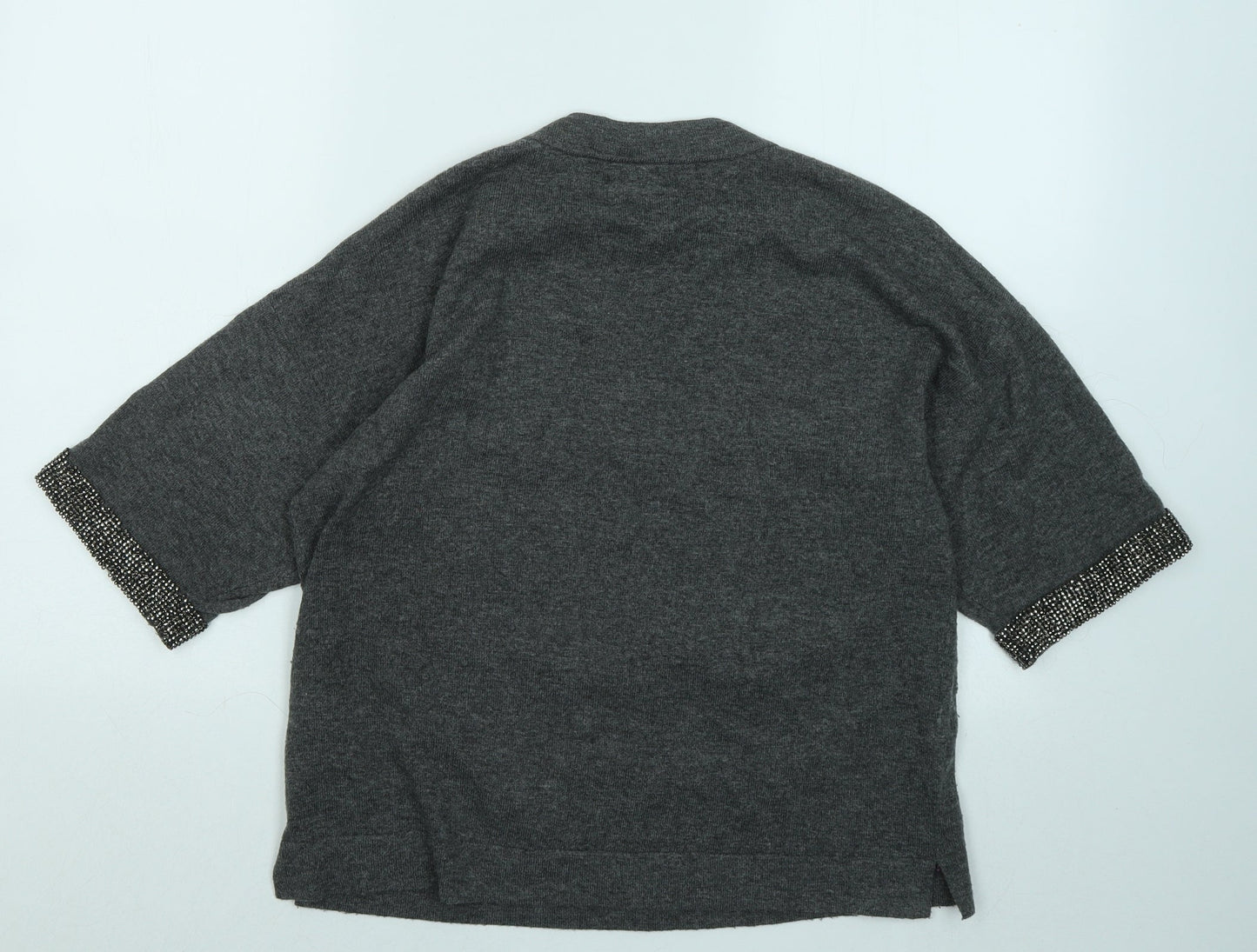Warehouse Womens Grey Round Neck Acrylic Pullover Jumper Size 8