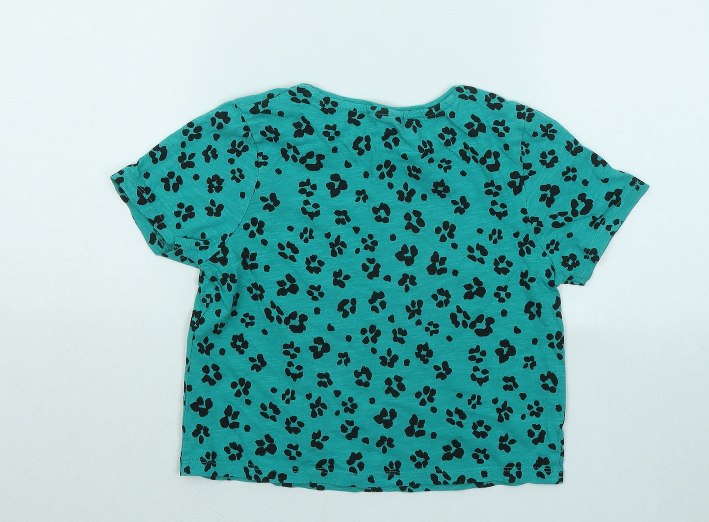 Matalan Girls Green Geometric Cotton Basic T-Shirt Size 9 Years Round Neck